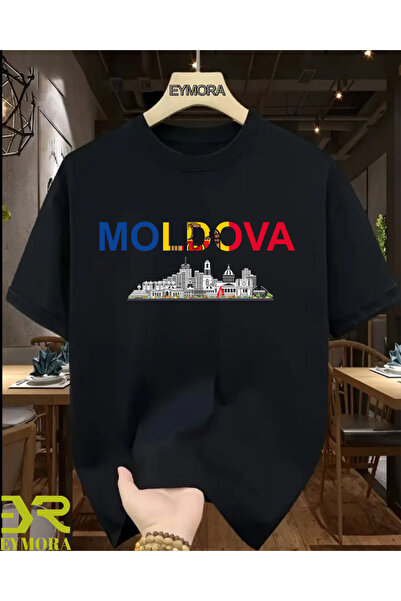 EYMORA Μαύρο μπλουζάκι Unisex με στάμπα με θέμα την πόλη της Μολδαβίας – Μπλο...