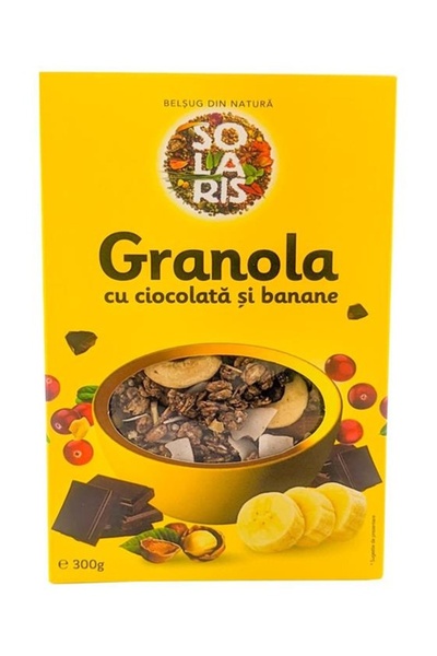 Solaris Plant Granola din fulgi integrali de ovaz si grau, cu Ciocolata si Ba...