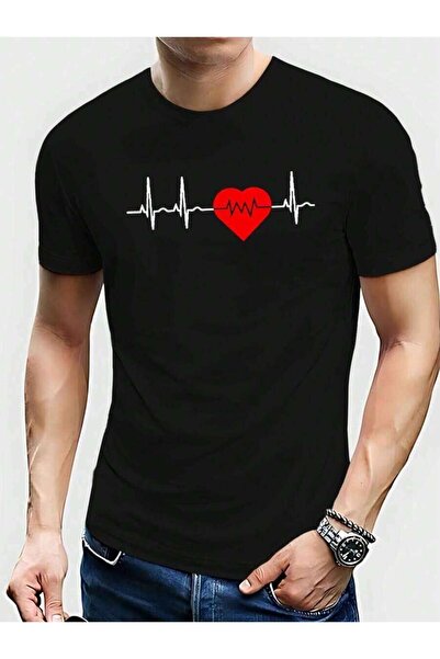 135 تي شيرت رجالي برسومات نبضات القلب EKG لعيد الحب، تي شيرت مريح بأكمام قصير...