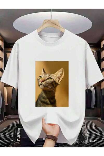 135 تي شيرت تابي كات للرجال |   طباعة واقعية لصورة قطة ذات عيون خضراء، نقية، ...
