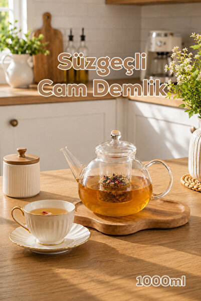 Porsima LM-0111 Flora Isıya Dayanıklı Borosilikat Cam Süzgeçli Demlik Bitki Ç...