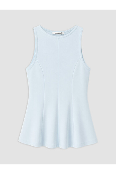 LC Waikiki Blue Crew Neck Peplum Blouse