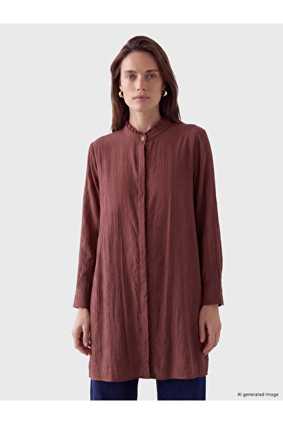 LC Waikiki Burgundy Judge Collar Women's Shirt Tunic