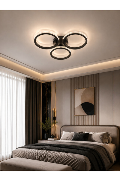 Modavize ARES SİYAH MODERN TASARIMLI 3LÜ LED PLAFONYER AVİZE -OTURMA ODASI - ...