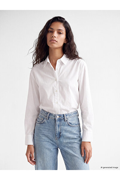 LC Waikiki White Oversize Poplin Women's Shirt