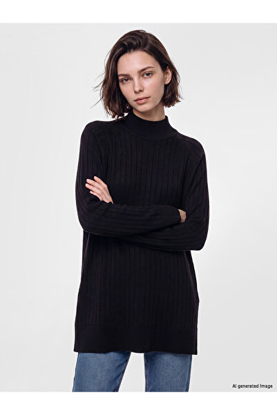 LC Waikiki Lcw Modest Navy Blue Half Turtleneck Women's Knitwear Tunic