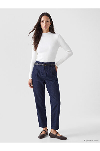 LC Waikiki Indigo Belted Slim Mom Women's Jean Trousers