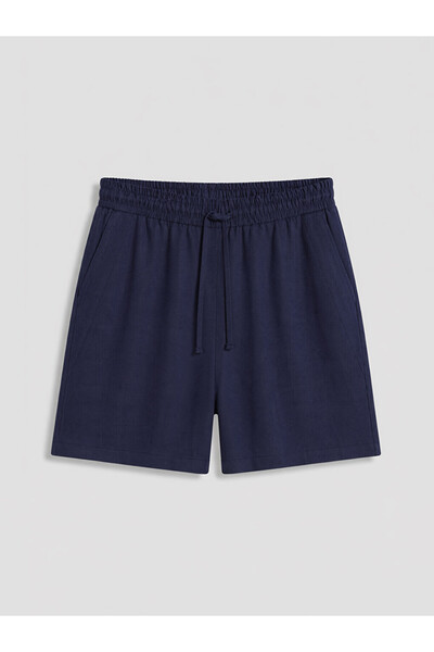 LC Waikiki Navy Blue Elastic Waist Linen Blend Women's Shorts