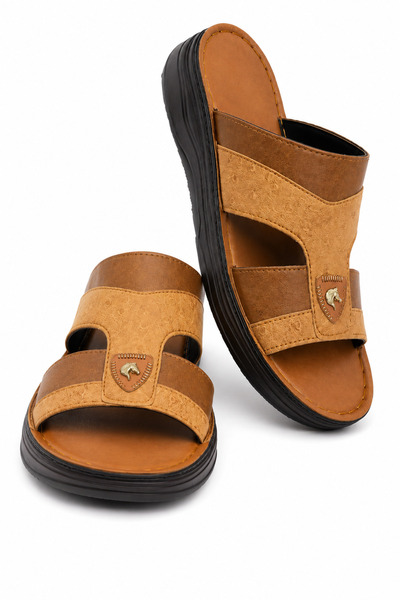 Generic Brand Slippers, Men’s Open Toe Leather Slide Shoes with Cushioned Foo...
