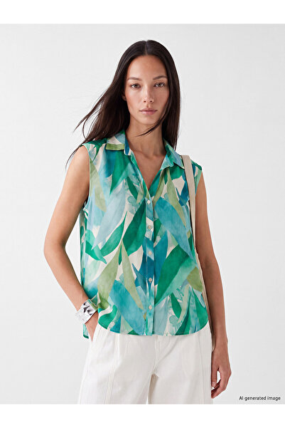 LC Waikiki Peak New Season Green Patterned Women's Shirt