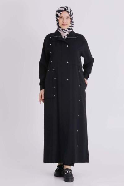ottoman wear Behrem Büyük Beden Tesettür Ferace Siyah OTW28079