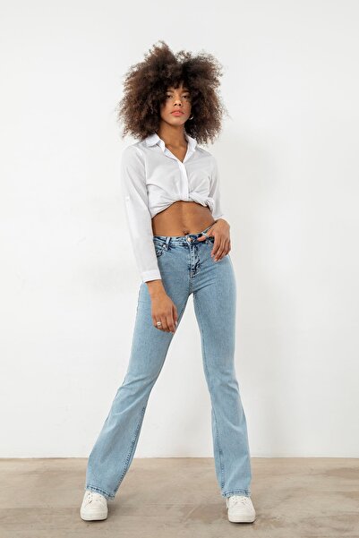 bluewoopss Denny Spanish Flare Jeans Ice Snow Flare Lycra Jeans High Waist De...