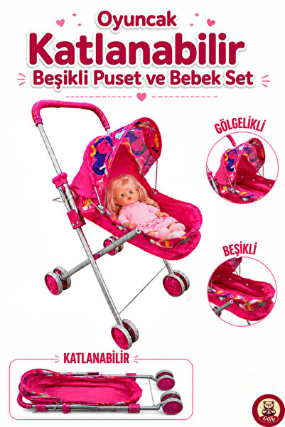 giffy Oyuncak Katlanabilir Beşikli Puset ve 30 cm Sesli Altını Islatan Bebek ...