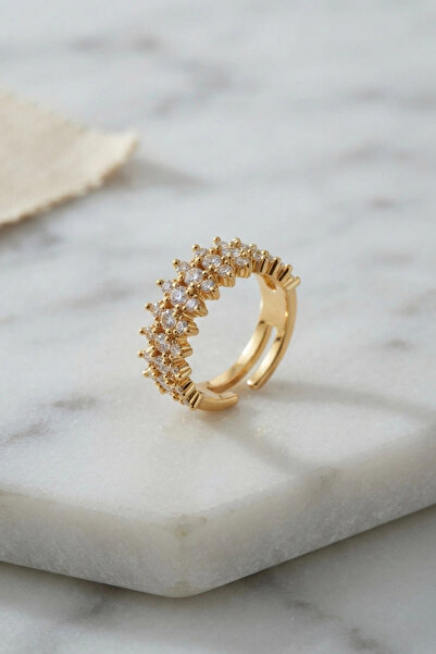 ARMÜZ Gold Color Row Zircon Stone Women's Ring