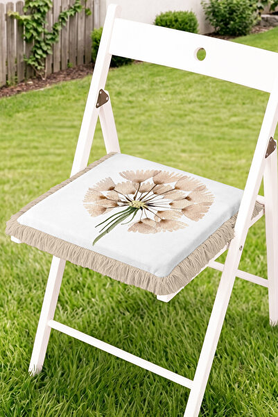 Realhomes Watercolor Dried Flower Patterned Fringed Zippered Chair Cushion - ...