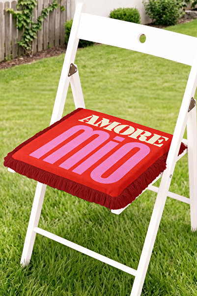 Realhomes Amore Mio Written Typographic Design Fringed Zippered Chair Cushion...