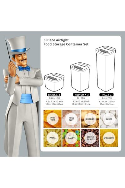 MR.SIGA 6 Piece Airtight Food Storage Container Set for Pantry Organization |...
