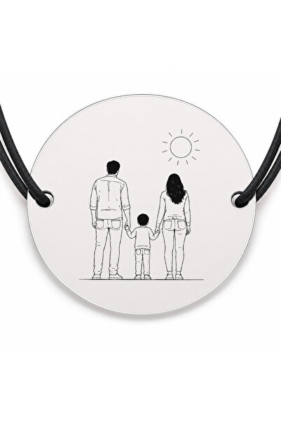 Simoshop Brățară argint 925 cu bănuț gravat familie sub soare, șnur negru reg...