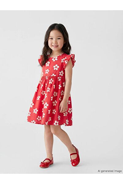LC Waikiki Lcw Kids Ecru Crew Neck Girls Poplin Dress