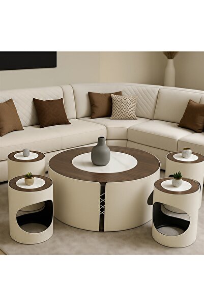 GLAMOURE HOME طقم طاولات خدمة وضيافة مودرن "الأسطوانة المتداخلة" المبتكر (يتك...