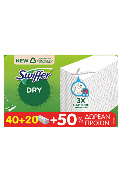Swiffer Ανταλλακτικά Στεγνά Πανιά Δαπέδου 40+20 τεμάχια Δώρο