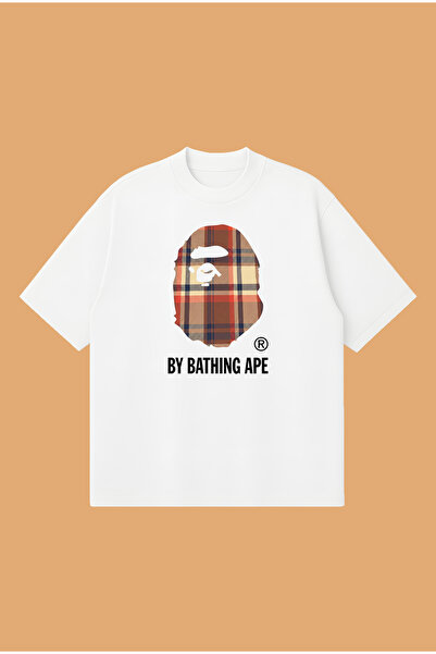 PURE POWER تي شيرت بني منقوش بطبعة Bape كبير الحجم وقصّة مربعة للجنسين مصنوع ...