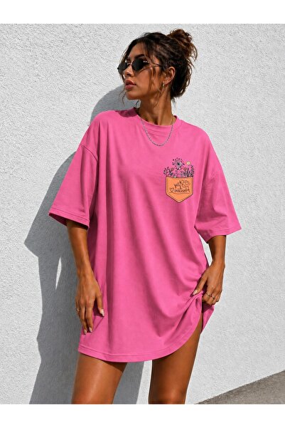 classy moda Tricou tunică supradimensionat, extra lung, cu imprimeu floral și...