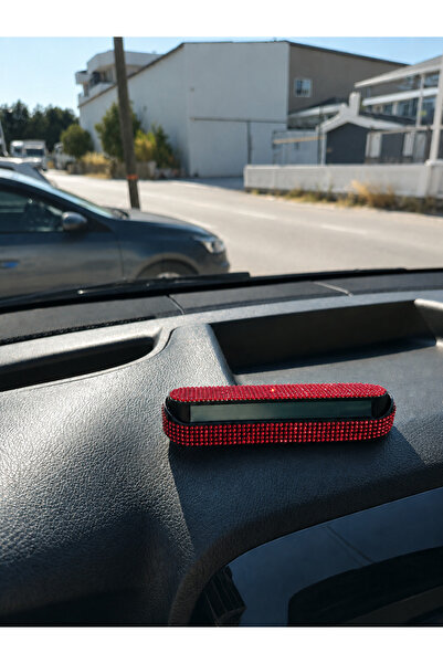 IŞILTI DESİGN Crystal Stone Red Stone Covered Number Plate for Vehicle Interi...