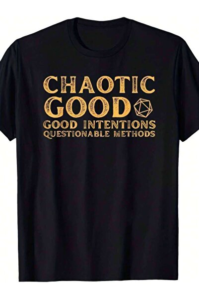 9JY Chaotic Good Statement Plus Size T-Shirt - Black Short Sleeve Tee With Go...