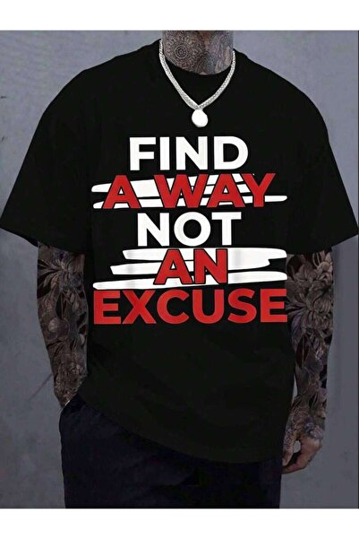 25W تي شيرت كاجوال بطباعة مميزة بعنوان "Find A Way Not An Excuse" باللون الرم...