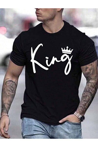 799 ملابس رجالية، تي شيرتات مطبوعة للرجال، تي شيرت قطني أسود بطبعة تاج "King"...