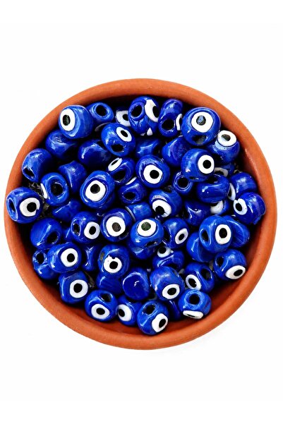 ella'nın çarşısı 1.5 cm Dark Blue Color Handmade Glass Evil Eye Beads - 10 Pi...