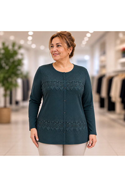 öztekstilMK Women's Stone Embellished Guipure Detailed Mother Blouse with Sid...