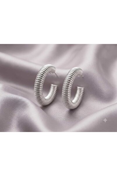 BİJU Silver Spiral Texture C-Shaped Hoop Earrings