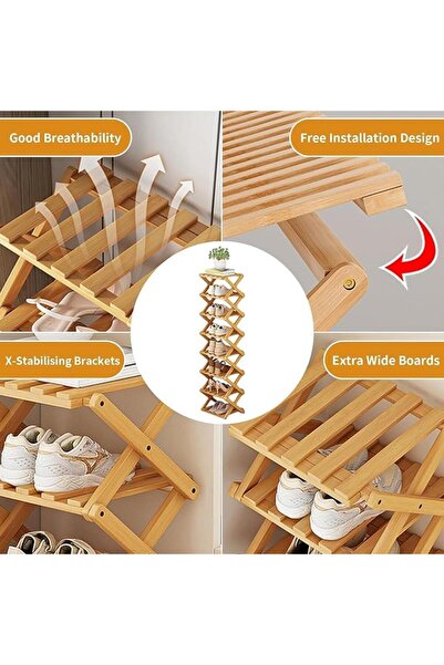 Yelajoy Bamboo Shoe Rack for Entryway,Installation-Free and Foldable Vertical...