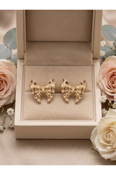 Çelik Nostalgic Bowknot Forged Textured Gold Earrings