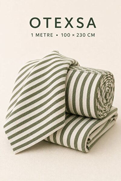 OTEXSA Emerald Green Striped Cotton Linen Fabric 1 Meter 100X230 cm Clothing ...