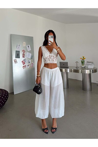 myd Transparent Muslin Fabric Balloon Pants - White