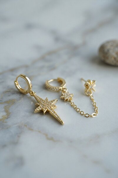 Clariss Set of 3 Earrings in Gold Color with Chain Detail