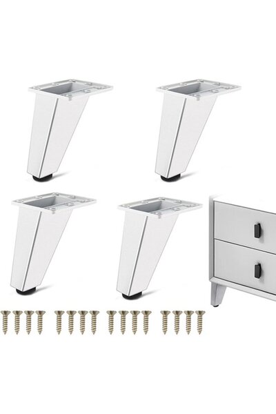Morvena Picks Picioare de mobilier reglabile din metal alb din 4 piese (10 cm...