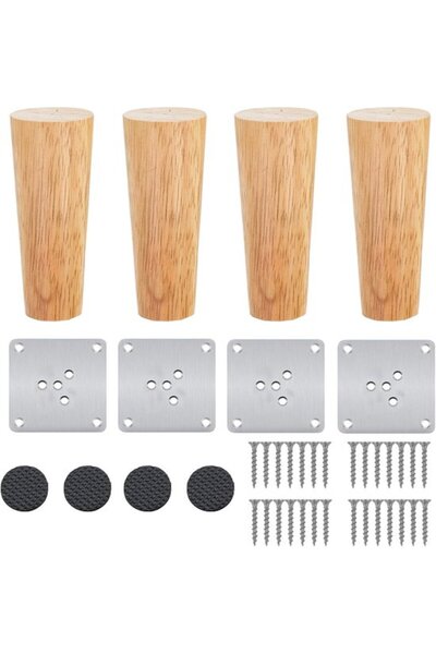 STARSTAR 4 Pcs Solid Oak Conical Wood Furniture Legs, Tapered Replacement Tab...