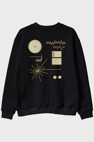lofux سويت شيرت Golden Record ذو طابع فضائي وبسيط وعلمي باللون الأسود