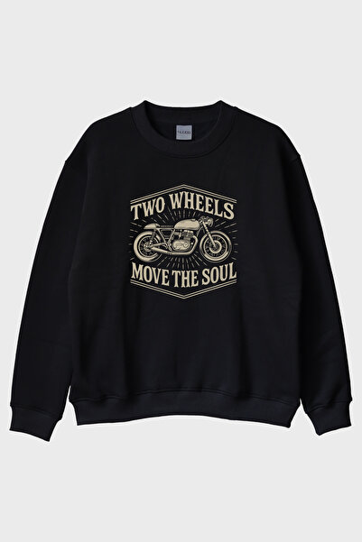 lofux سويت شيرت ذو ياقة دائرية باللون الأسود بتصميم Two Wheels Move the Soul ...