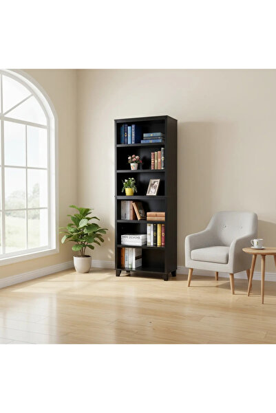 Arabest Black Solid Wood 6-Tier Bookshelf, Open Display Storage Rack for Home...