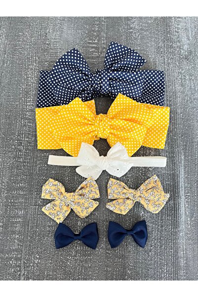 pempem bandana مجموعة مشابك باندانا باللون الأزرق الداكن والأصفر للفتيات الصغ...