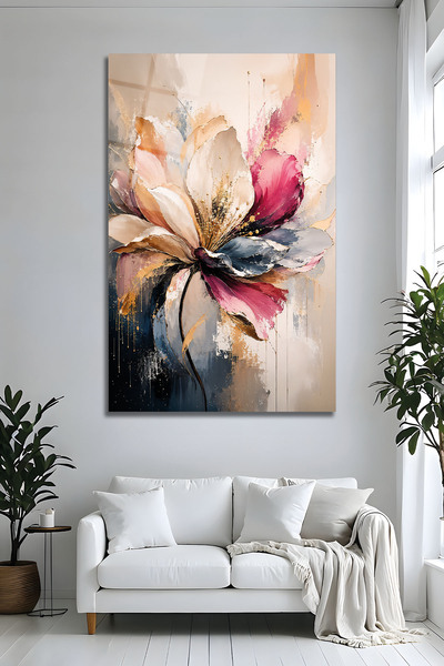 Parıltı Yayınları Pictură abstractă pe sticlă cu model floral, pictură în ule...