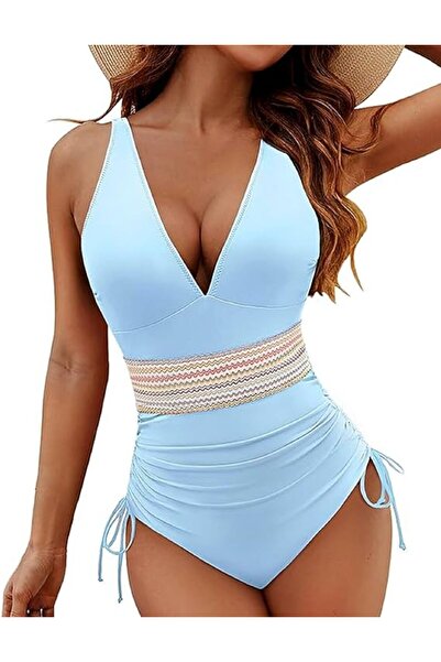 OEM Women's Turquoise One-Piece Shaping Swimsuit with Push-Up and Adjustable ...