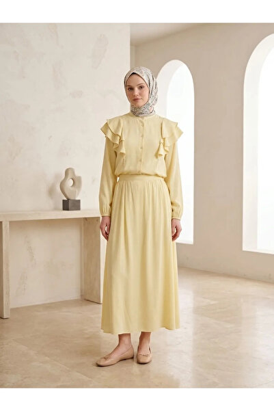 Foremia Shoulder Flounce Skirt Set-Yellow