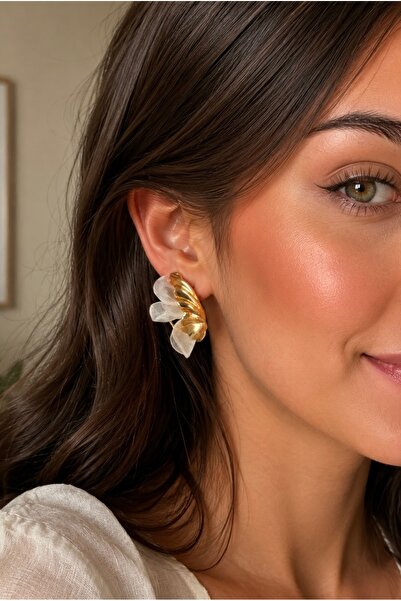ANKA JEWELLRY Women's Steel Earrings with Natural Stone Appearance in Gold Color
