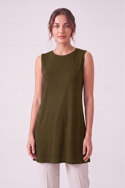 Betimoda Women's Four Seasons Crew Neck Sleeveless Viscose Short Tunic Green
